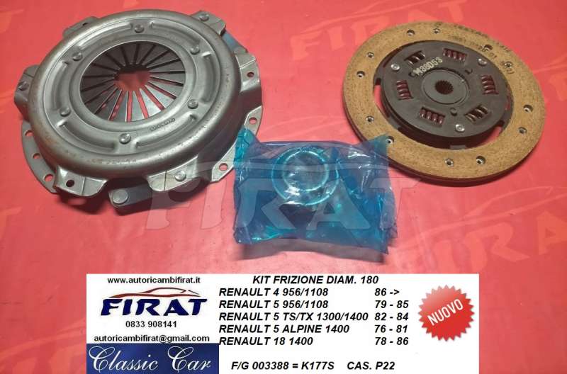 KIT FRIZIONE RENAULT 4 - 5 - 18 DIAM.180 (003388) - Clicca l'immagine per chiudere